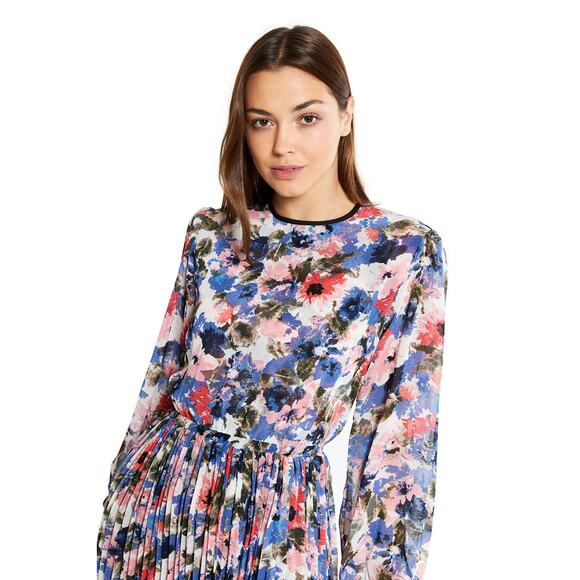 NWT Misa Los Angeles Juliana Dress Size XS Floral Pleated Chiffon Colorful Sheer - Picture 4 of 16